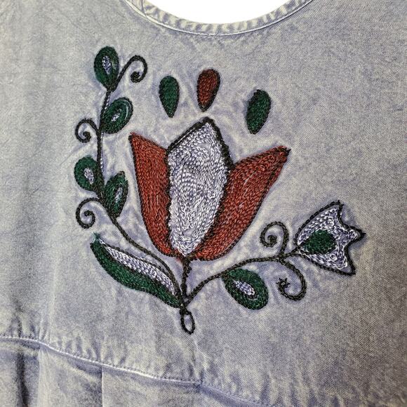 Embroidered Chambray Midi Dress Teacher Retro 90s - Picture 6 of 8